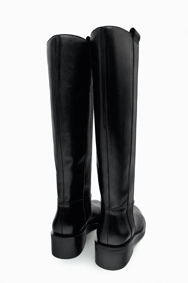 INS Plus Size 34-43 New Fashion Full Genuine Leather Boots Women Slip On Knee High Boots Autumn Winter Straight Knight Botas