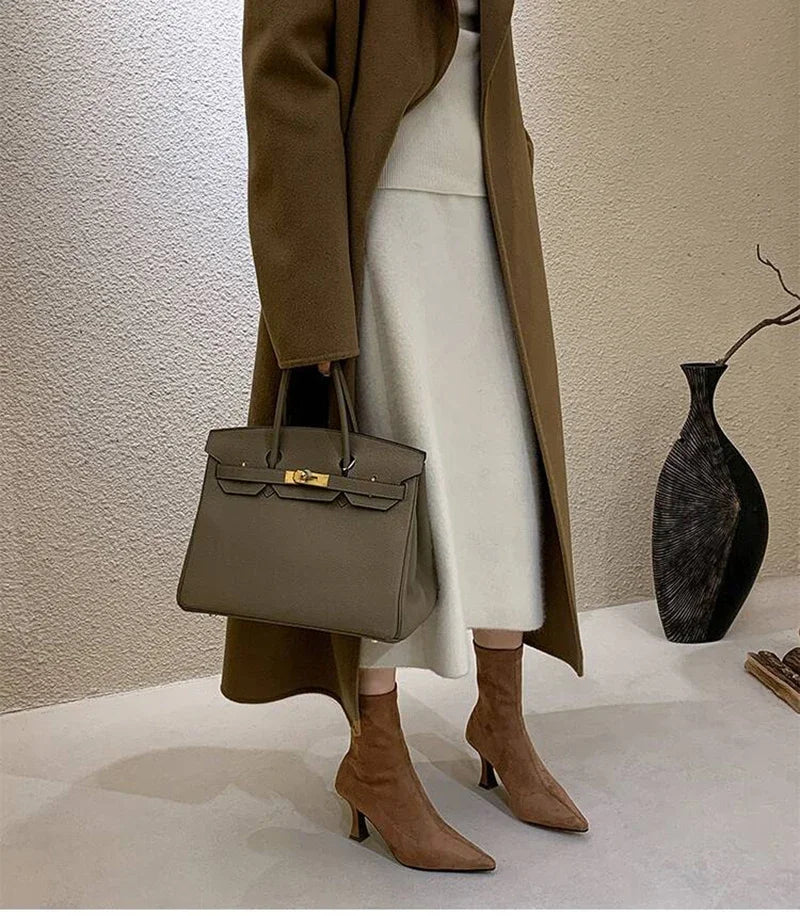 Pointed-Toe Block Heel Ankle Boots