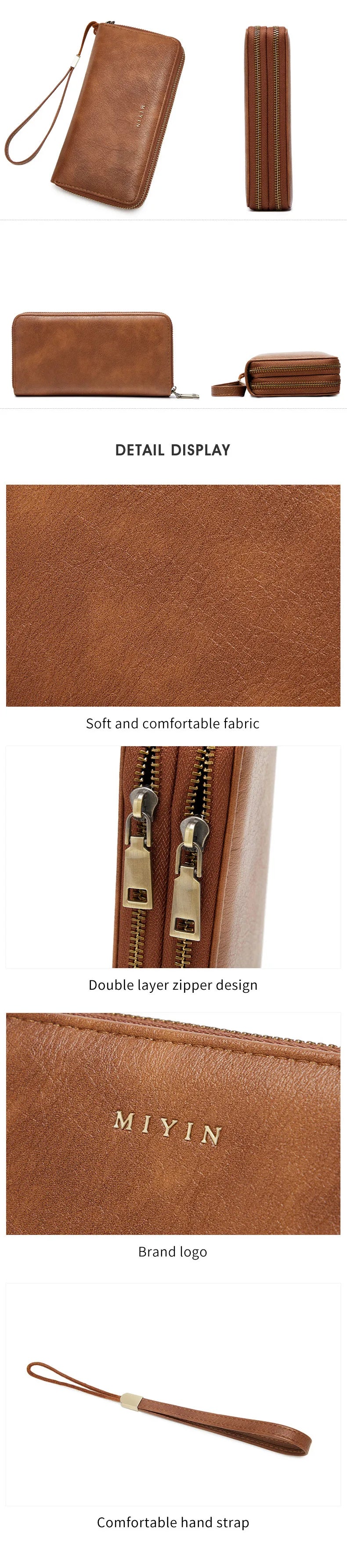 NEW RFID Blocking Vintage Large Capacity Double-Zipper Wallet Stylish Handbag Women'S with Multiple Card Slots and Phone Holder