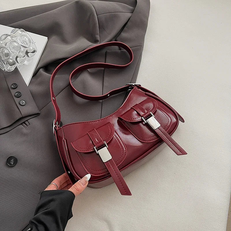 Ladies Shoulder Crossbody Bags PU Leather Women Underarm Bags Solid Color Small Top-handle Bags Purse Female Daily Handbags