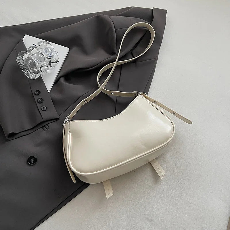 Ladies Shoulder Crossbody Bags PU Leather Women Underarm Bags Solid Color Small Top-handle Bags Purse Female Daily Handbags