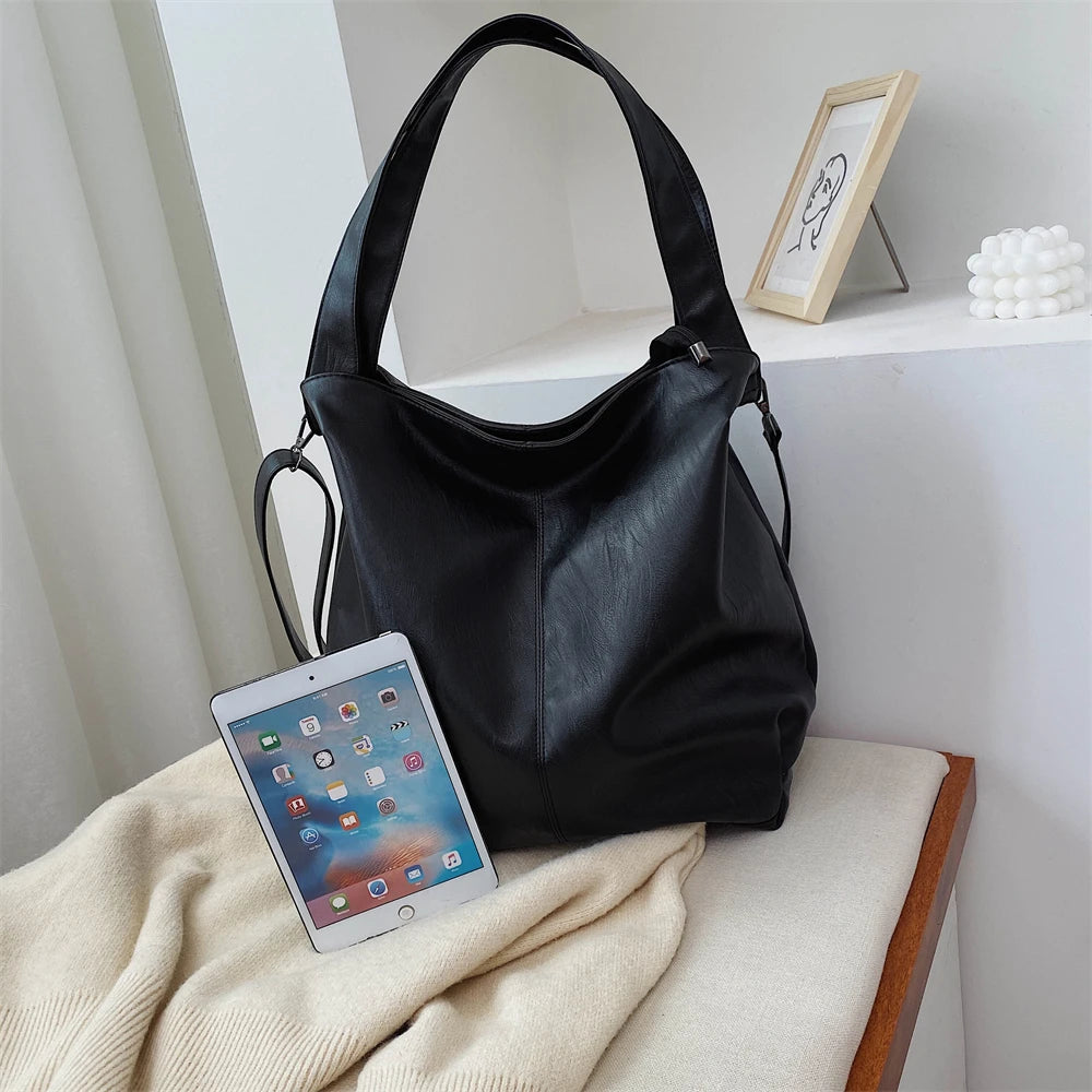 Moods Oversized Black Shoulder Bags For Women Luxury Soft Leather Large Capacity Shopper Totes Dual-strap Big Crossbody Bag 2023
