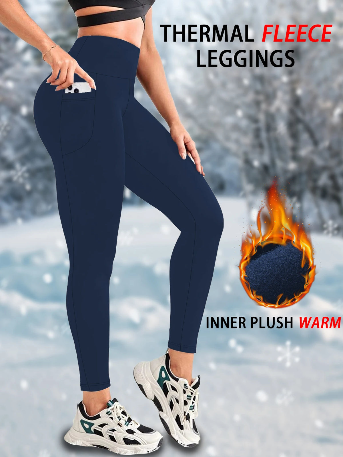 Womens Thermal Fleece Lined High Waisted with Pockets Leggings, Workout Winter Warm Tights Soft Yoga Running Pants