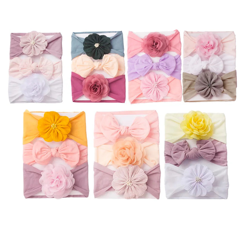 3 sets of new European and American baby headscarves cute baby soft bow flower headbands, children's hair bands