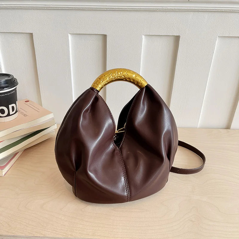 MOODS Retro Gold Ring Handle Women Hobo Bag Soft Vegan Leather Shoulder Crossbody Purse Elegant Luxury Handbag For Evening Party
