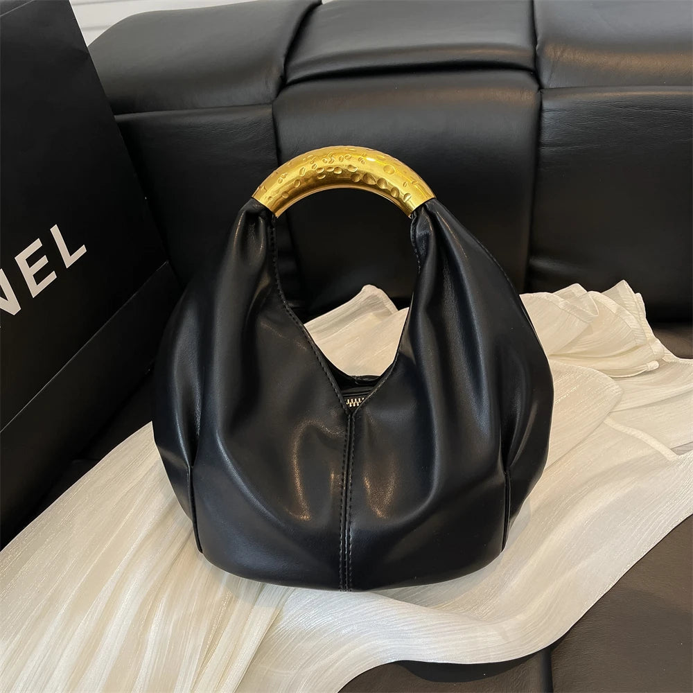 MOODS Retro Gold Ring Handle Women Hobo Bag Soft Vegan Leather Shoulder Crossbody Purse Elegant Luxury Handbag For Evening Party