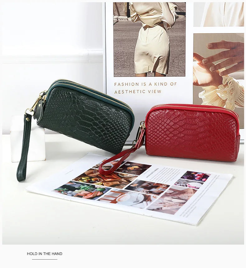Genuine Leather Women Wallet Long Zipper Wristlet Bag Fashion Crocodile Lady Clutch Coin Purse Mobile Phone Bag Money Clip