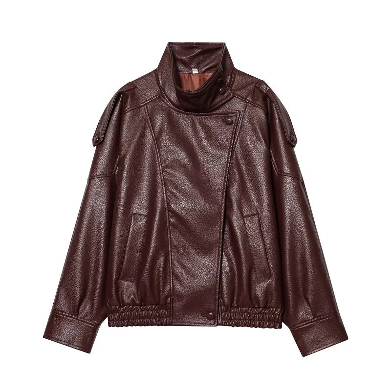 Oversized Faux Leather Bomber Jacket