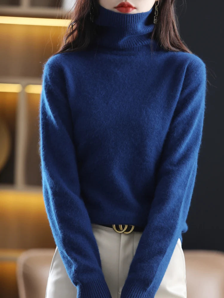 LHZSYY Winter Women Sweater Solid 100%Mink Cashmere Turtleneck Knitted Pullovers Slim Soft Warm Female Long Sleeve 23  Color