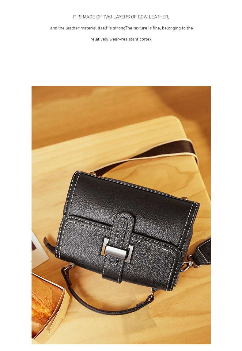 Casual Women Bags Genuine Leather Messenger Bag Cow Leather All-match Single Shoulder Hand-held Square Handbag High Quality