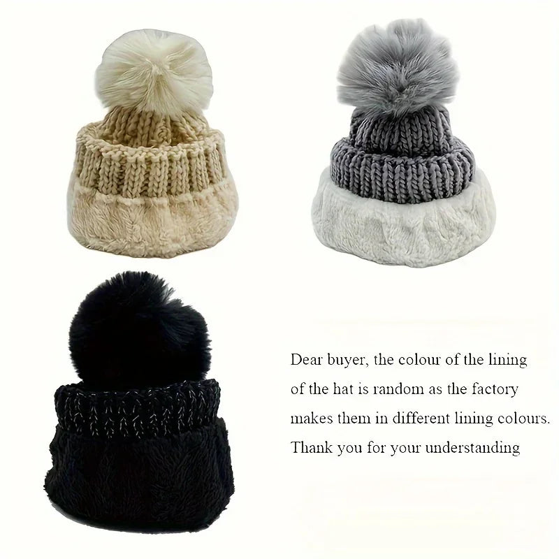 Knitted Hat Set Winter Warm Skull Hat Thick Plush Windproof Anti-Cold Women Casual Snow Hats Beanie