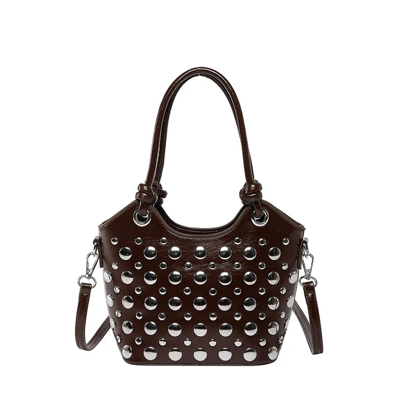 Rivet Shoulder Bags American Style PU Leather Tote Bag Large Capacity Commuting Handbag Messenger Causal Crossbody Commuter Bag