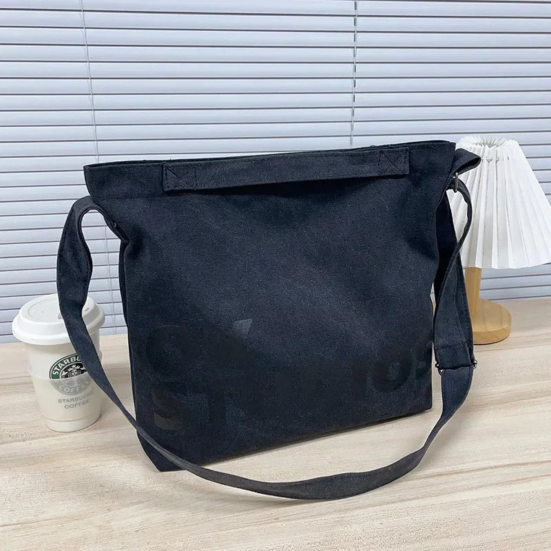 New Thickened Washed Canvas Bag, Korean Women Handbag Shoulder Bag, Large Capacity Women's Shopping Bags, Student School Bags