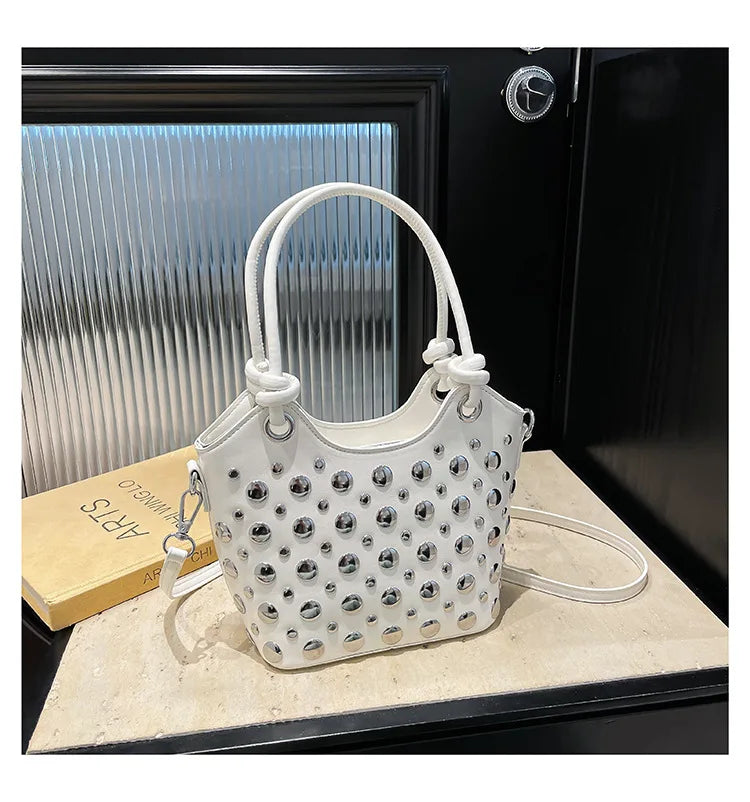 Rivet Shoulder Bags American Style PU Leather Tote Bag Large Capacity Commuting Handbag Messenger Causal Crossbody Commuter Bag