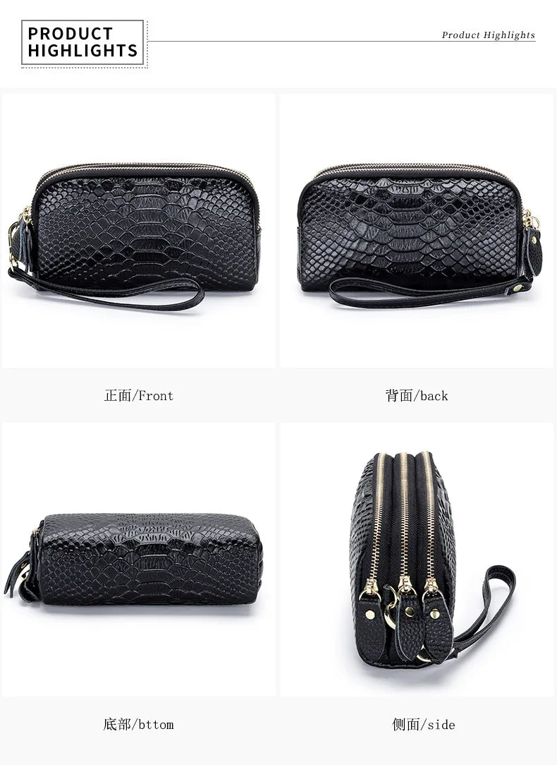 Genuine Leather Women Wallet Long Zipper Wristlet Bag Fashion Crocodile Lady Clutch Coin Purse Mobile Phone Bag Money Clip
