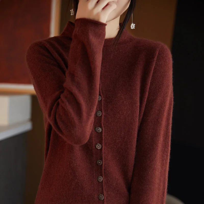 Wool Button-Up Knitted Cardigan