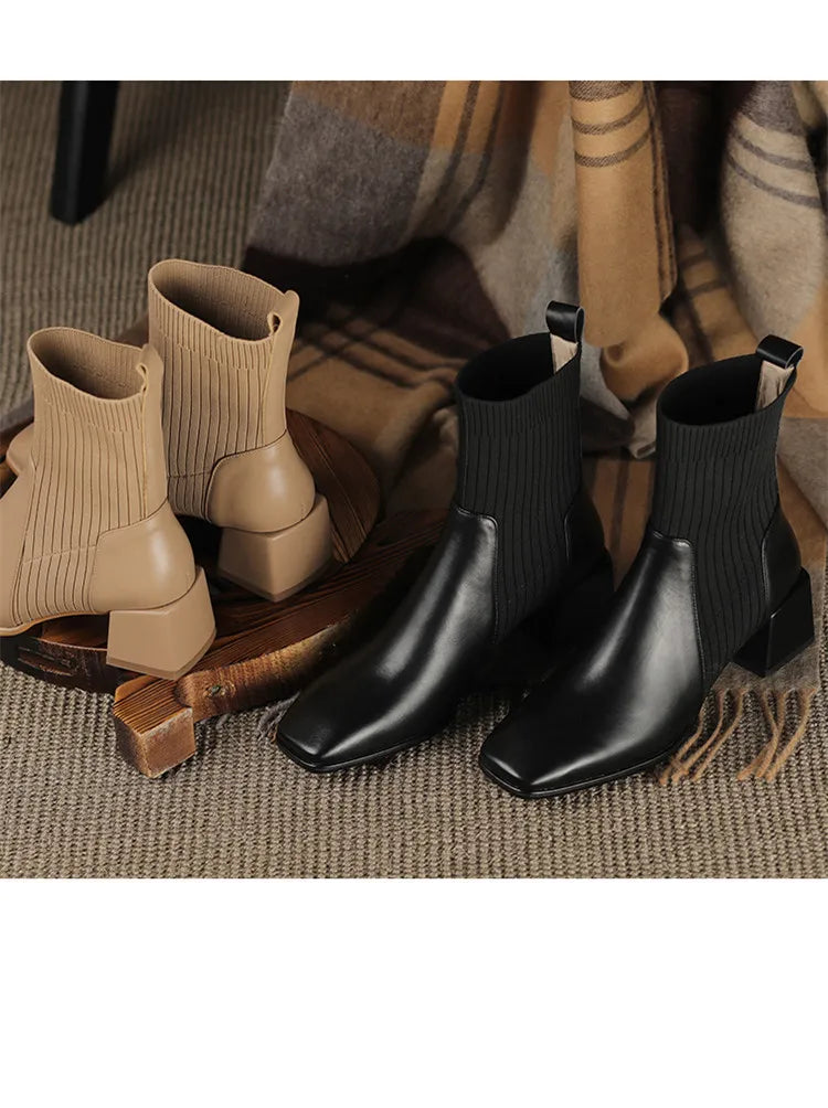 2026 Autumn Winter New Ankle Socks Shoes Women Fashion Large Size 43 Knitted Short Boots Women Slip on High Heels Botas De Mujer