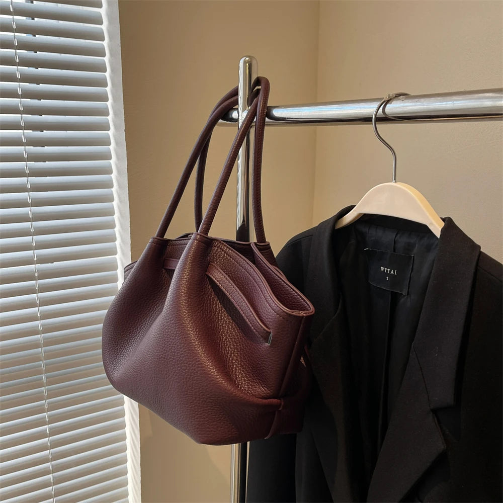 MOODS Lychee Pattern Underarm Shoulder Bags For Women Soft PU Leather Large Capacity Mini Tote Bag 2025 Luxury Designer Handbags