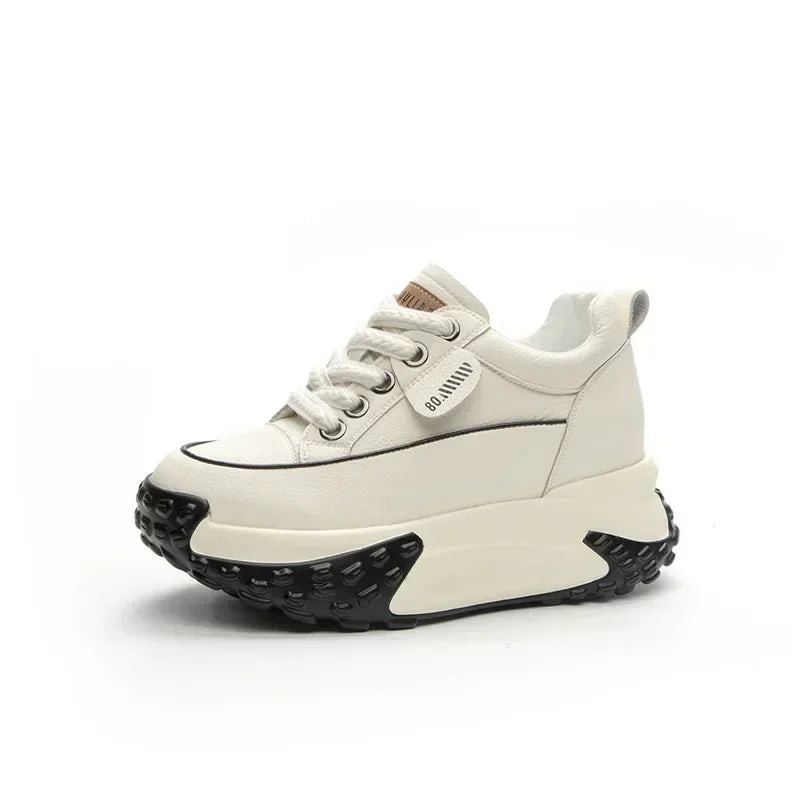 Fujin 3 inch 7cm Genuine Leather Platform Wedge Fashion Women fall winter Chunky Sneakers Heel Shoes Breathable Comfortable