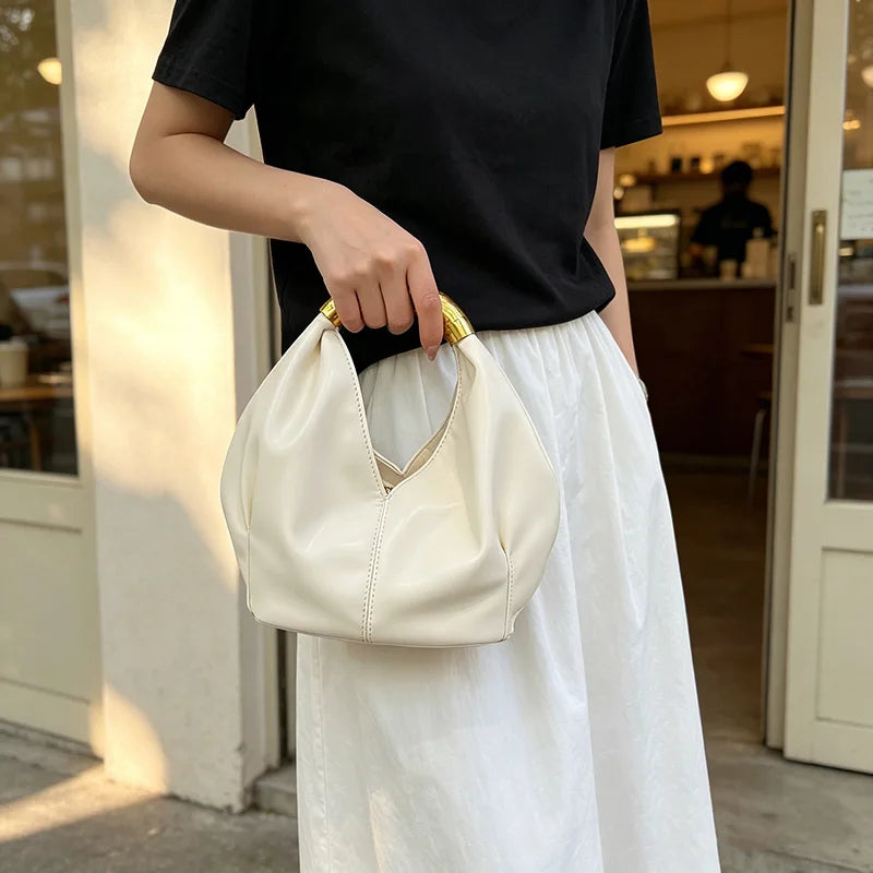 MOODS Retro Gold Ring Handle Women Hobo Bag Soft Vegan Leather Shoulder Crossbody Purse Elegant Luxury Handbag For Evening Party