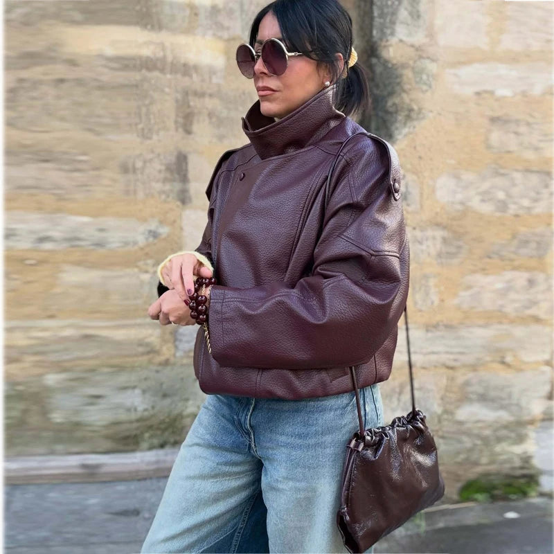 Oversized Faux Leather Bomber Jacket