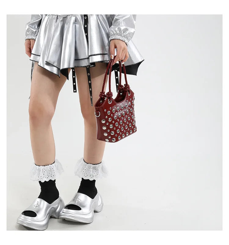 Rivet Shoulder Bags American Style PU Leather Tote Bag Large Capacity Commuting Handbag Messenger Causal Crossbody Commuter Bag
