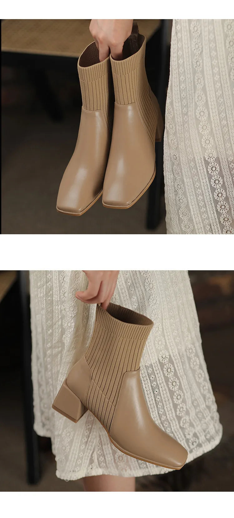 2026 Autumn Winter New Ankle Socks Shoes Women Fashion Large Size 43 Knitted Short Boots Women Slip on High Heels Botas De Mujer