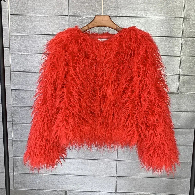 Button-Front Faux-Fur Jacket