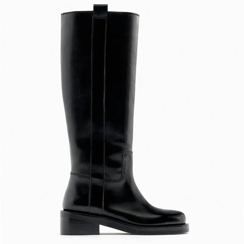 INS Plus Size 34-43 New Fashion Full Genuine Leather Boots Women Slip On Knee High Boots Autumn Winter Straight Knight Botas