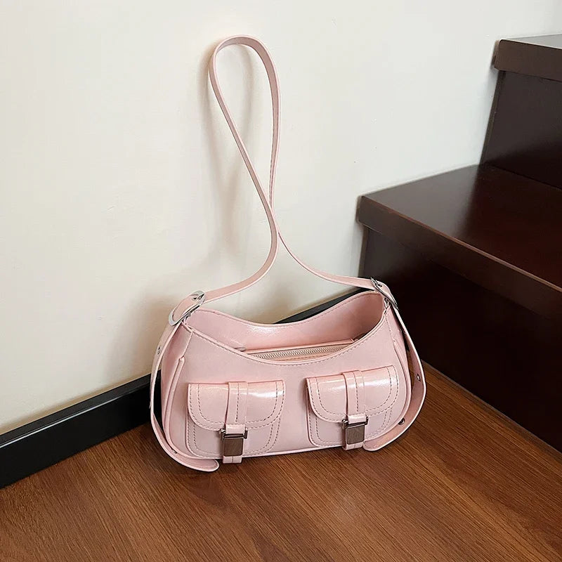 Ladies Shoulder Crossbody Bags PU Leather Women Underarm Bags Solid Color Small Top-handle Bags Purse Female Daily Handbags