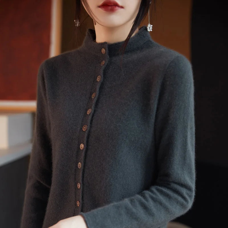 Wool Button-Up Knitted Cardigan