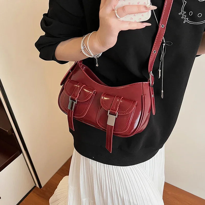 Ladies Shoulder Crossbody Bags PU Leather Women Underarm Bags Solid Color Small Top-handle Bags Purse Female Daily Handbags