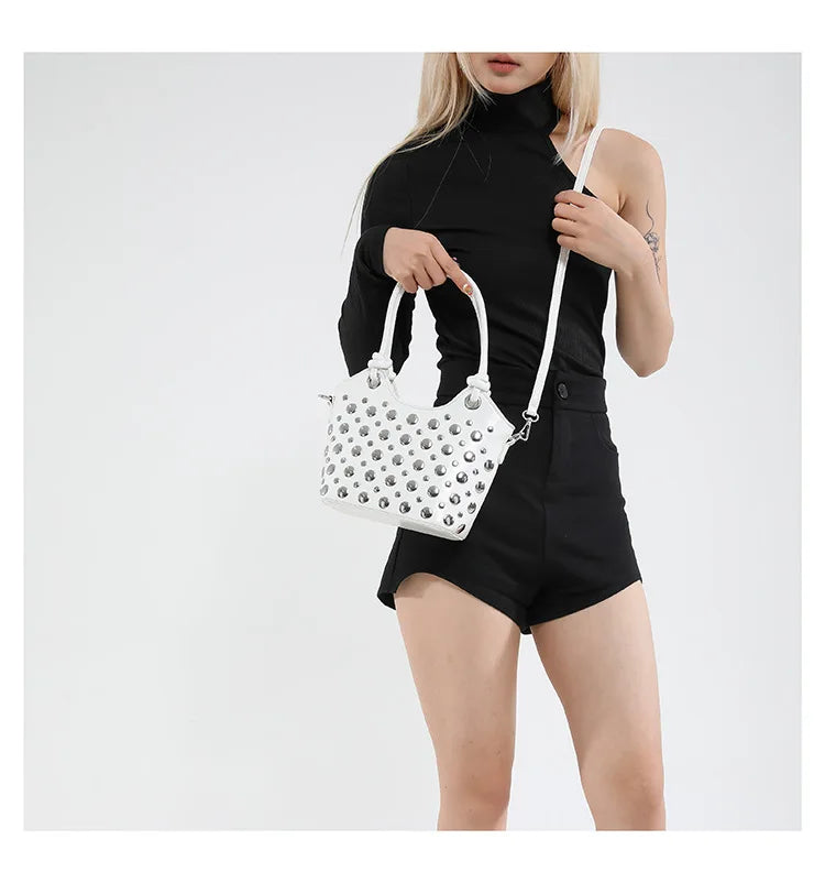 Rivet Shoulder Bags American Style PU Leather Tote Bag Large Capacity Commuting Handbag Messenger Causal Crossbody Commuter Bag
