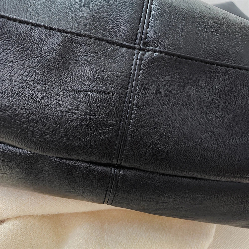 Moods Oversized Black Shoulder Bags For Women Luxury Soft Leather Large Capacity Shopper Totes Dual-strap Big Crossbody Bag 2023
