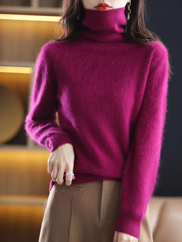 LHZSYY Winter Women Sweater Solid 100%Mink Cashmere Turtleneck Knitted Pullovers Slim Soft Warm Female Long Sleeve 23  Color