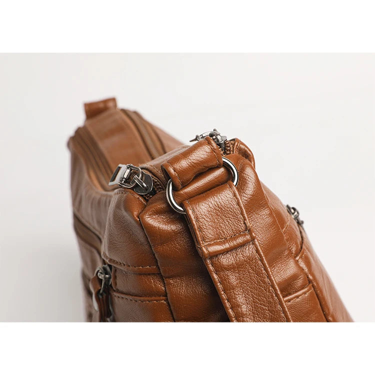Retro Multi Pocket Crossbody Bag, Soft Synthetic Leather Shoulder Bag, Women's Bag, with Adjustable Shoulder Strap