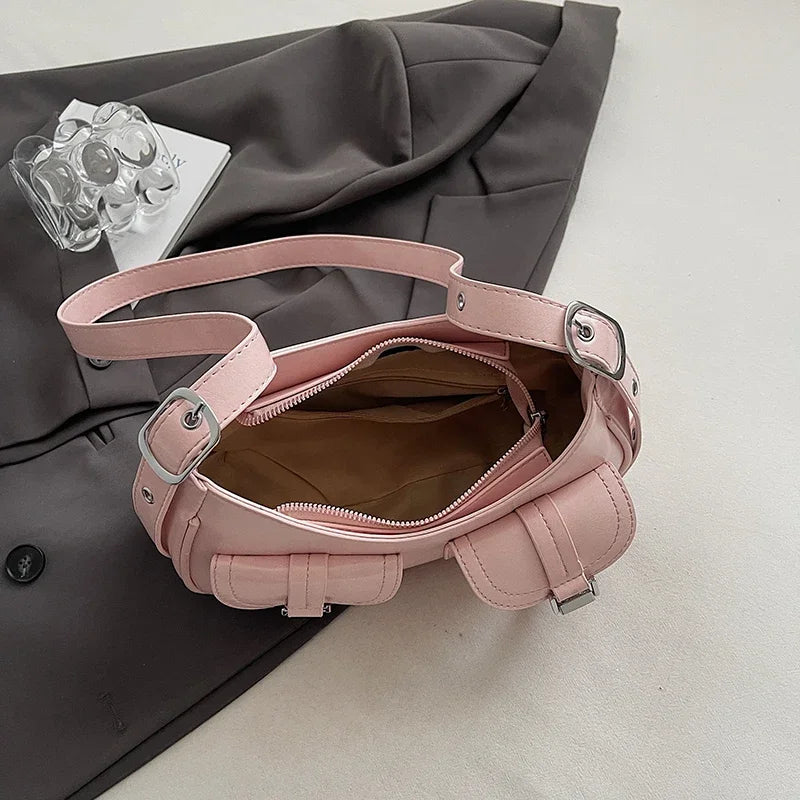 Ladies Shoulder Crossbody Bags PU Leather Women Underarm Bags Solid Color Small Top-handle Bags Purse Female Daily Handbags