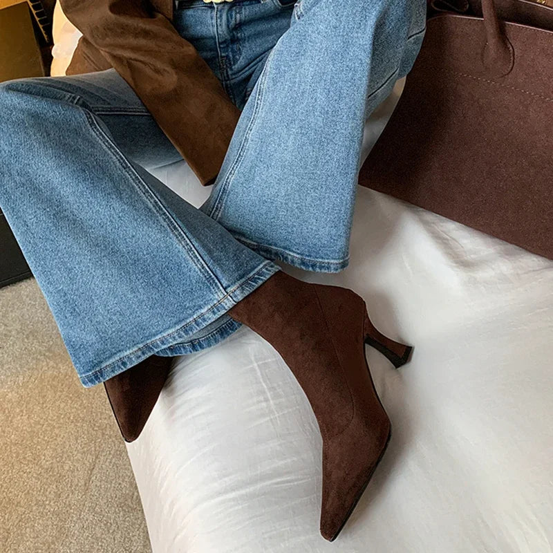 Pointed-Toe Block Heel Ankle Boots