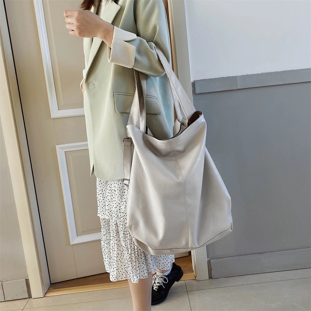 Moods Oversized Black Shoulder Bags For Women Luxury Soft Leather Large Capacity Shopper Totes Dual-strap Big Crossbody Bag 2023