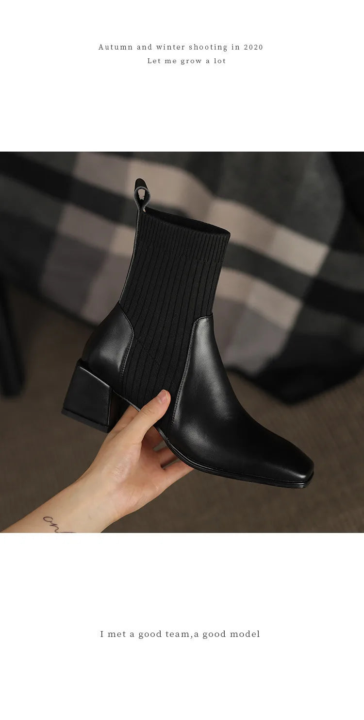2026 Autumn Winter New Ankle Socks Shoes Women Fashion Large Size 43 Knitted Short Boots Women Slip on High Heels Botas De Mujer