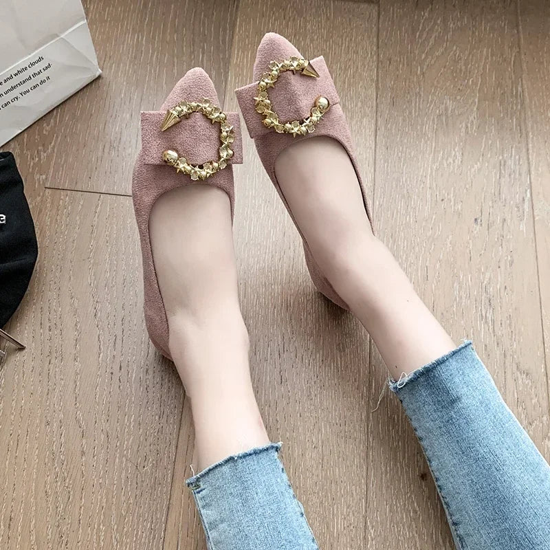 Spring and Autumn Casual Fashion Pointed Toe Comfortable Non-slip Wear-resistant Simple Metal Decorative Women's Shoes