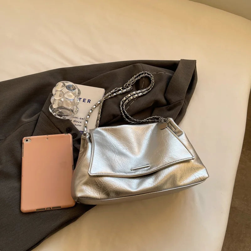 Ladies Handbag Women Fashion Bags Brand Designer Silver Shoulder Bag Large Capacity Female Bag Soft Leather Underarm Bag Totes