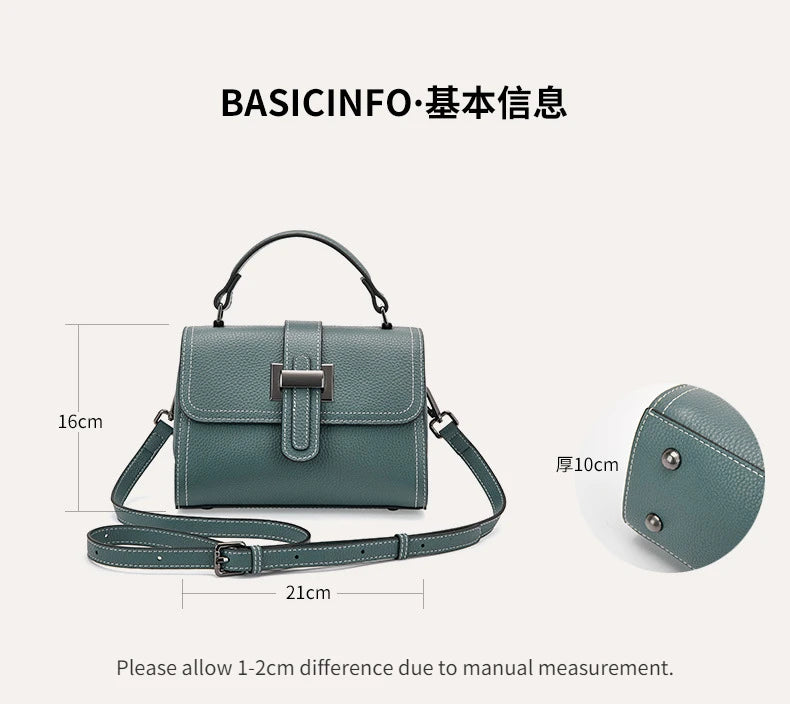 Casual Women Bags Genuine Leather Messenger Bag Cow Leather All-match Single Shoulder Hand-held Square Handbag High Quality