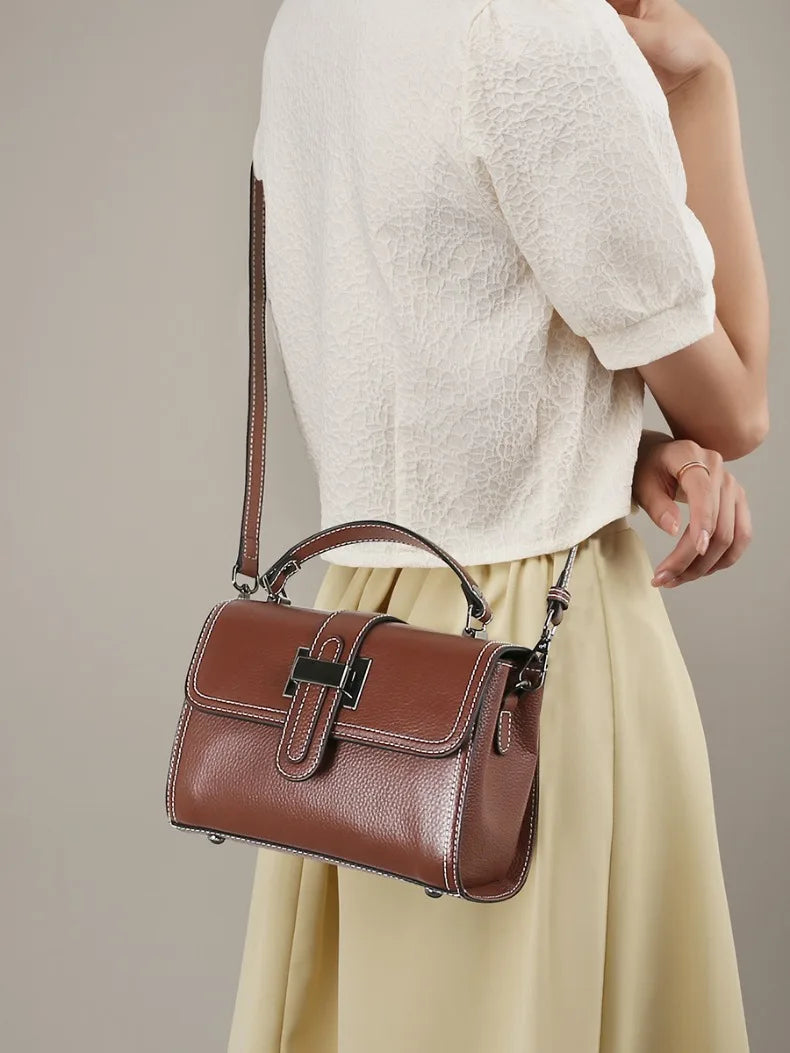 Casual Women Bags Genuine Leather Messenger Bag Cow Leather All-match Single Shoulder Hand-held Square Handbag High Quality