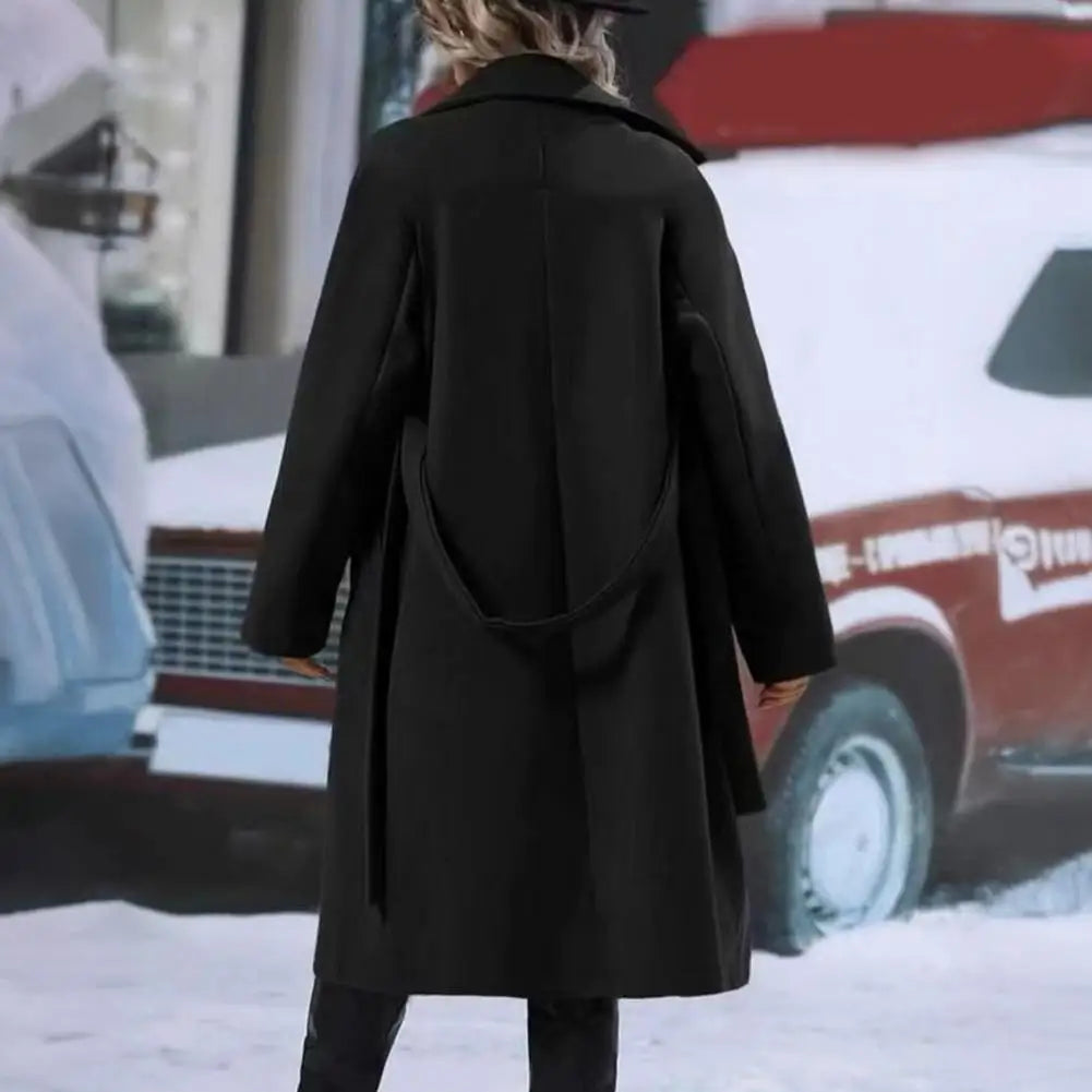 Elegant Women Casual Coat Women Windbreaker Coat Elegant Women's Wool Trench Coat with Belt Double Breasted Overcoat for Fall Winter