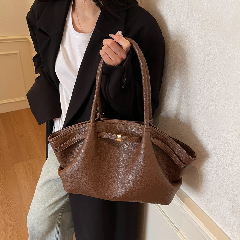 MOODS Lychee Pattern Underarm Shoulder Bags For Women Soft PU Leather Large Capacity Mini Tote Bag 2025 Luxury Designer Handbags