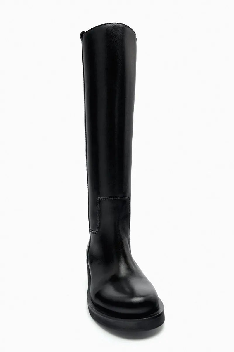 INS Plus Size 34-43 New Fashion Full Genuine Leather Boots Women Slip On Knee High Boots Autumn Winter Straight Knight Botas