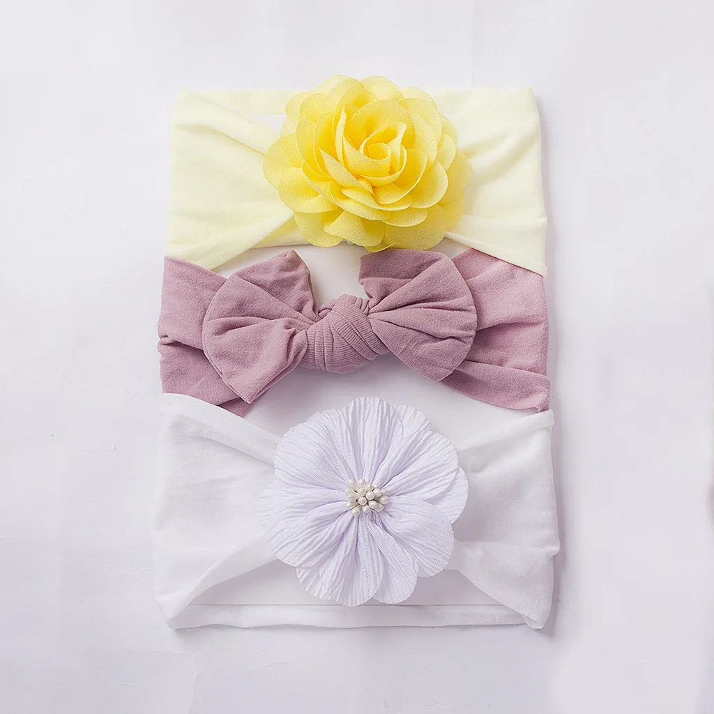 3 sets of new European and American baby headscarves cute baby soft bow flower headbands, children's hair bands