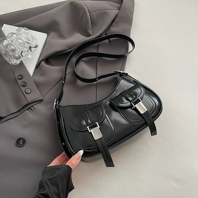 Ladies Shoulder Crossbody Bags PU Leather Women Underarm Bags Solid Color Small Top-handle Bags Purse Female Daily Handbags